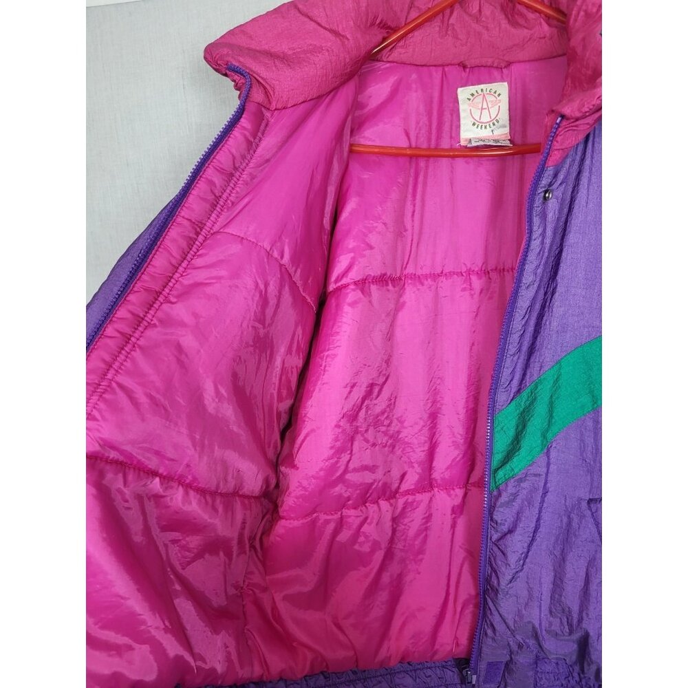 Ultimate 80's Puffer Ski Jacket Women's L Retro Vintage Coat Purple Pink Winter - Picture 7 of 8